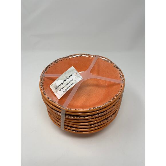 Tommy Bahama Melamine 7" Bowls Orange Rustic Crackle 8PC NEW - Picture 1 of 3